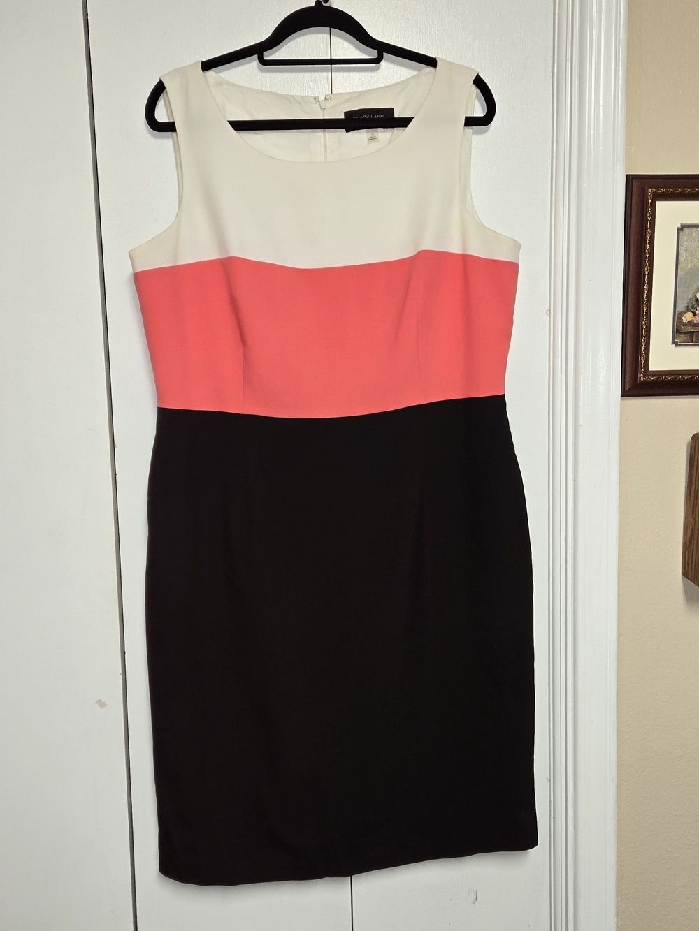 Black Label by Evan Picone Size 16 Colorblock Sheath Dress Pink Black Ivory